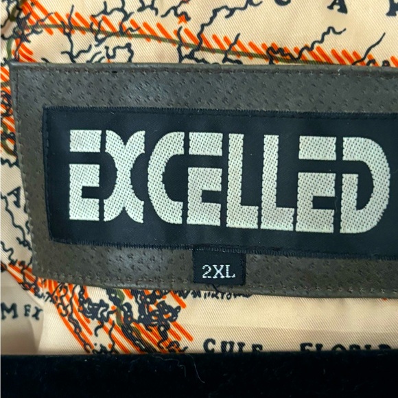 VTG EXCELLED LEATHER BOMBER BIKER JACKET AVIATOR BROWN/MAP GRAPHIC LINER  SZ XXL - Picture 3 of 16